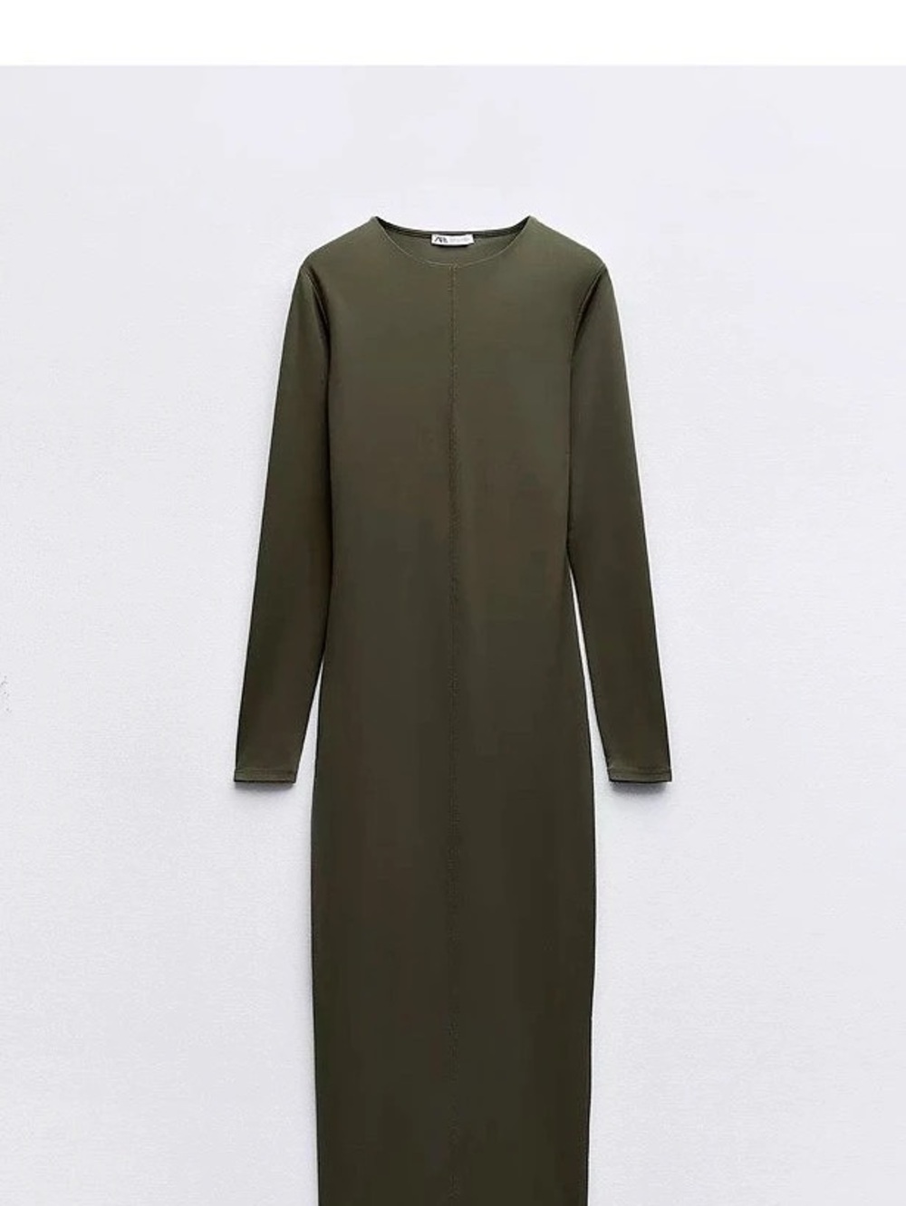 Zara Fitted Polyamide Dress Olive Green Midi Dress